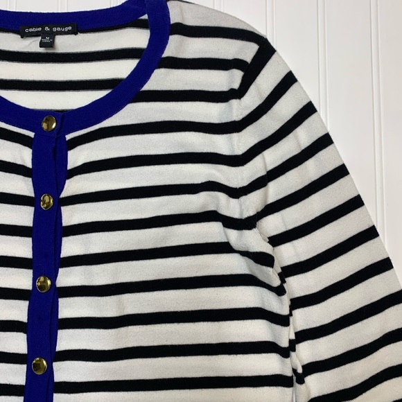 Anthropologie—Cable & Gage—Blue & White Cardigan - Picture 5 of 14